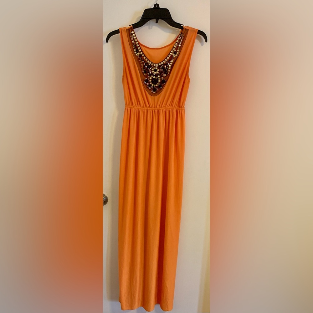 Long orange maxi dress with stylish beading